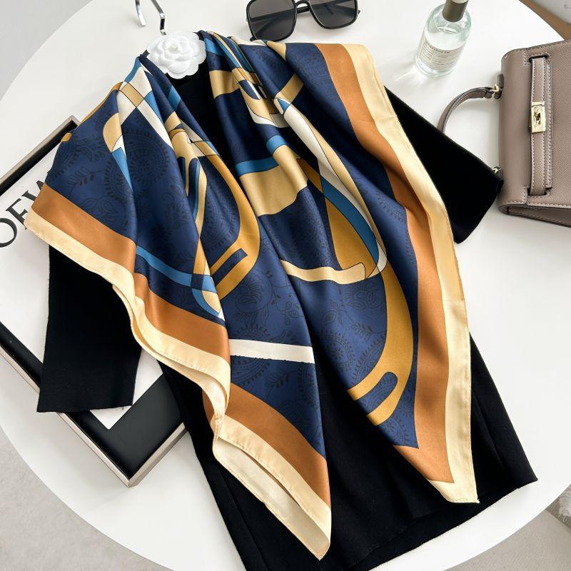 Letra Estampada Seda Imitada de Alta Qualidade Lenço de Seda Twill Decorativo Feminino