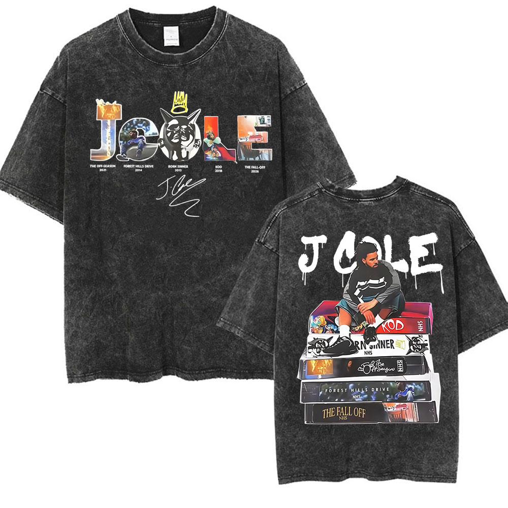 

JCole The Fall Off North American Tour Tshirts Men Women Hip Hop Vintage Washed T Shirts Summer Loose Cotton Tshirt S
