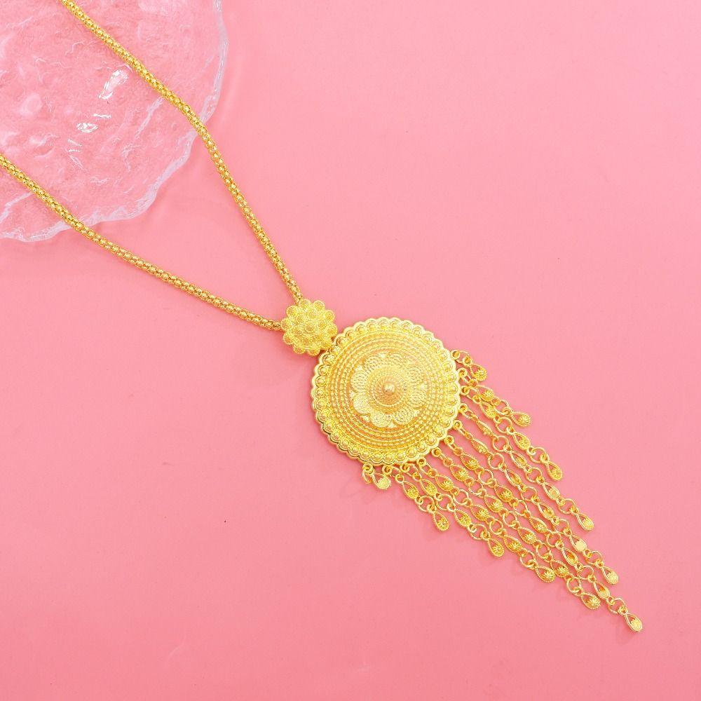 Thai Necklace Earrings Set Ethnic Women Jewelry Suit Fashion Gold Plated Jewelry Set  Women