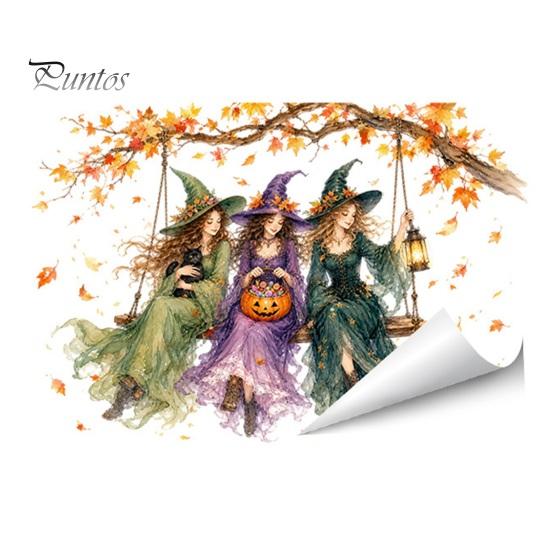 Holiday Atmosphere Window Embellishments Halloween Static Sticker, Castle/Bat/Pumpkin/Bouquet Printed, PVC Waterproof Festive Autumn Festival