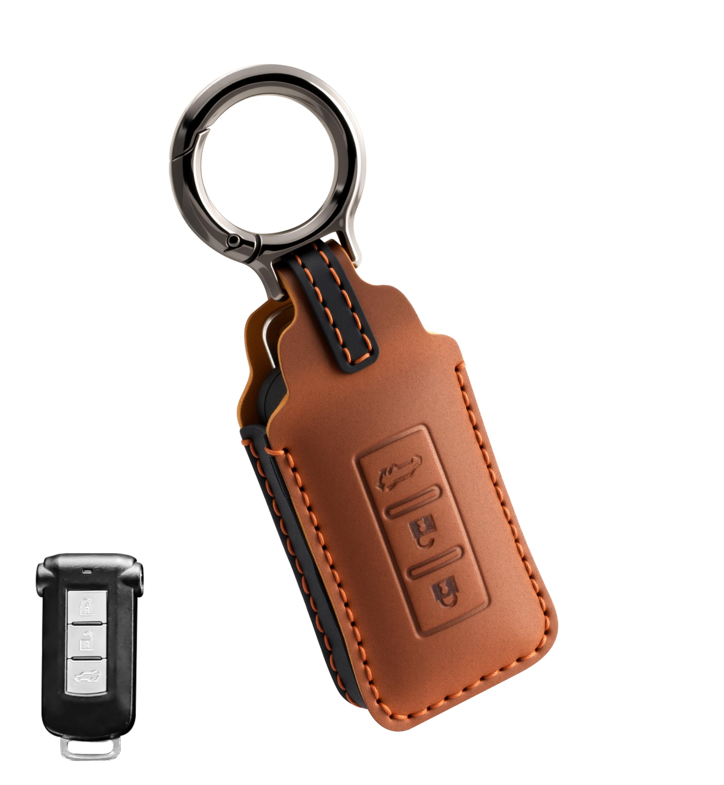 

PIMOHI Genuine Leather Key Case for Mitsubishi Delica Smart Key Cover for Outlander Eclipse Dayz EK Space and with a Simple Demetallic Keychain D5,