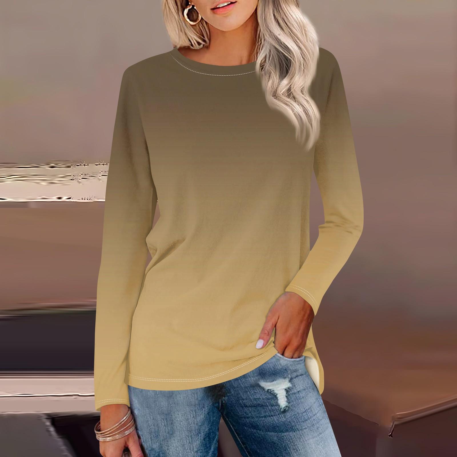 Женская рубашка с длинным рукавом и круглым вырезом с градиентным принтом — фото 11