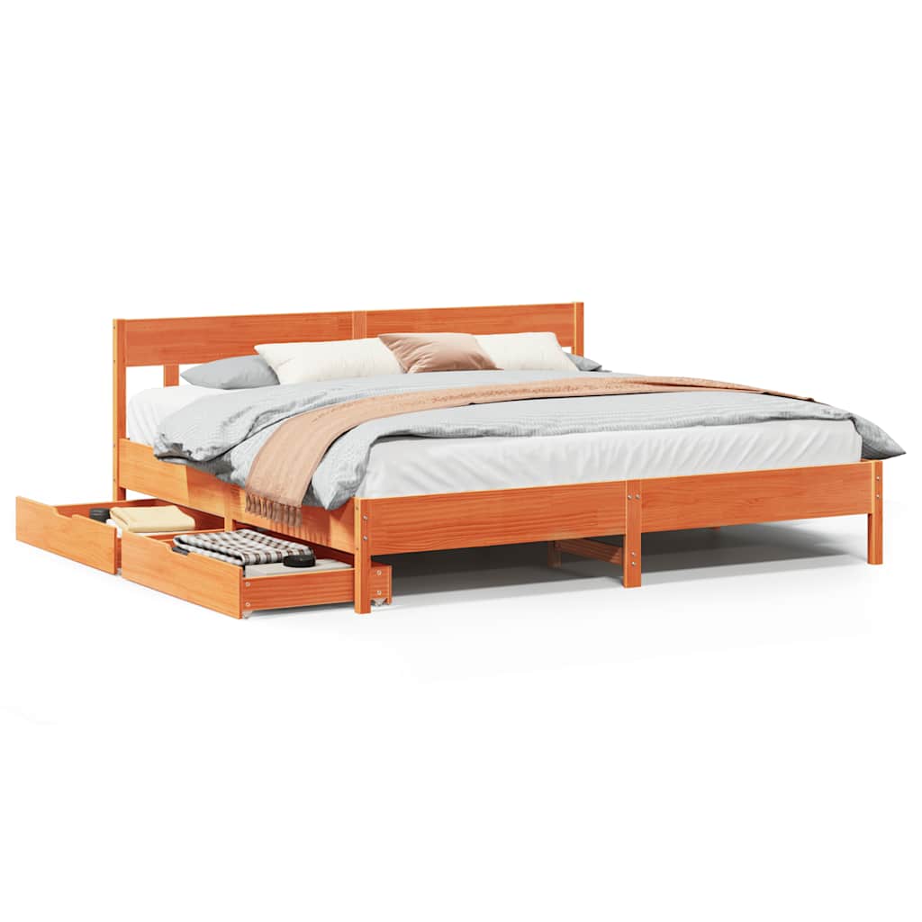 Solid Wood Bed Without Mattress Wax Brown 180x200 Cm Pine Wood