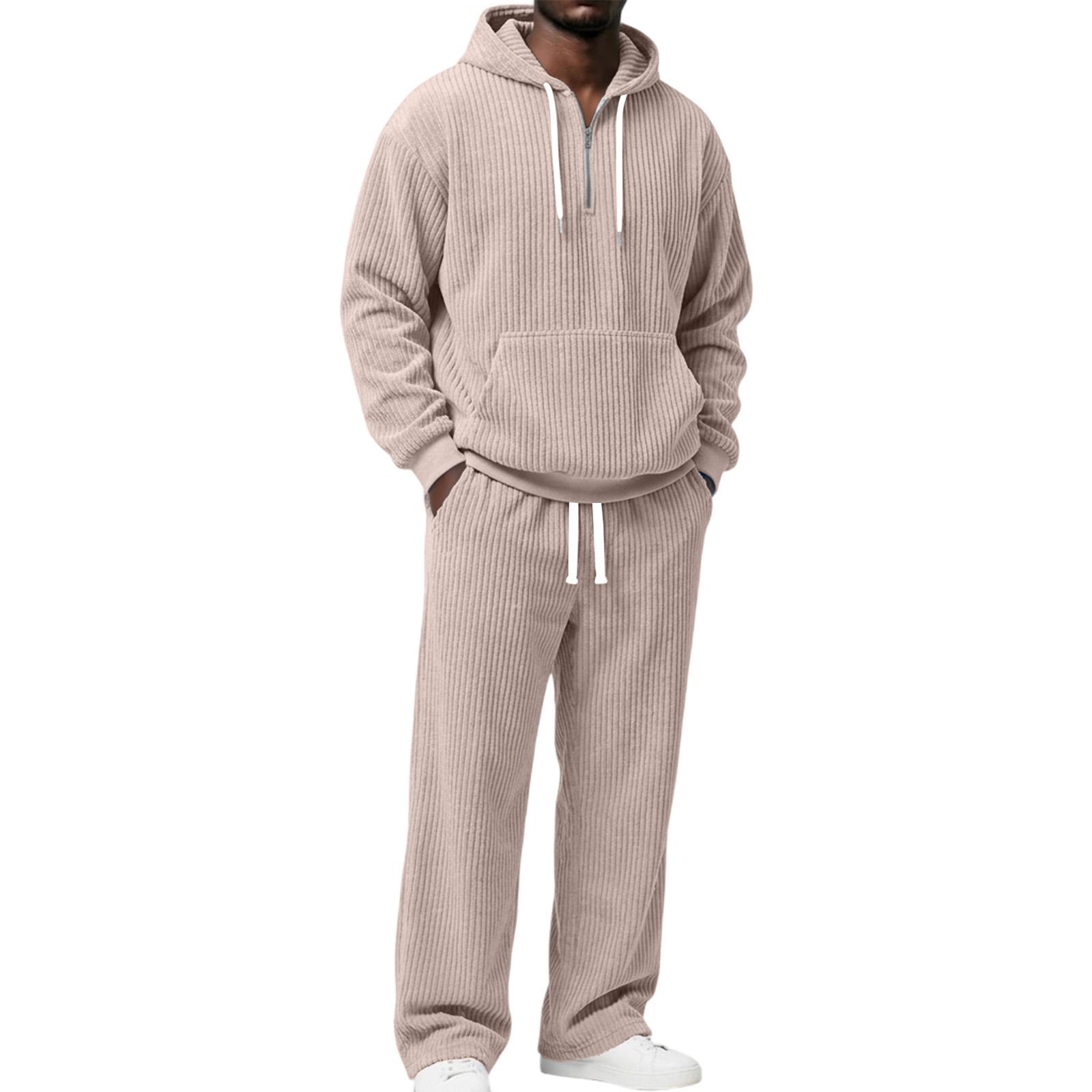 Herren Freizeit Locker geschnitten Cord Kapuzenpullover Set für Herbst und Winter L khaki