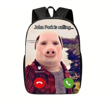Sac à dos scolaire imprimé cochon porc chemise à carreaux John amusant pour élève d'école primaire 17 pouces grande capacité un