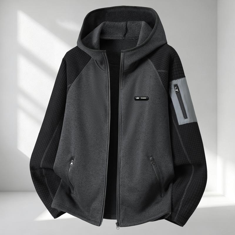 Men's Plus Size Fleece Hooded Jacket Color Block Zip Up Warm Casual Hoodie for Big Men