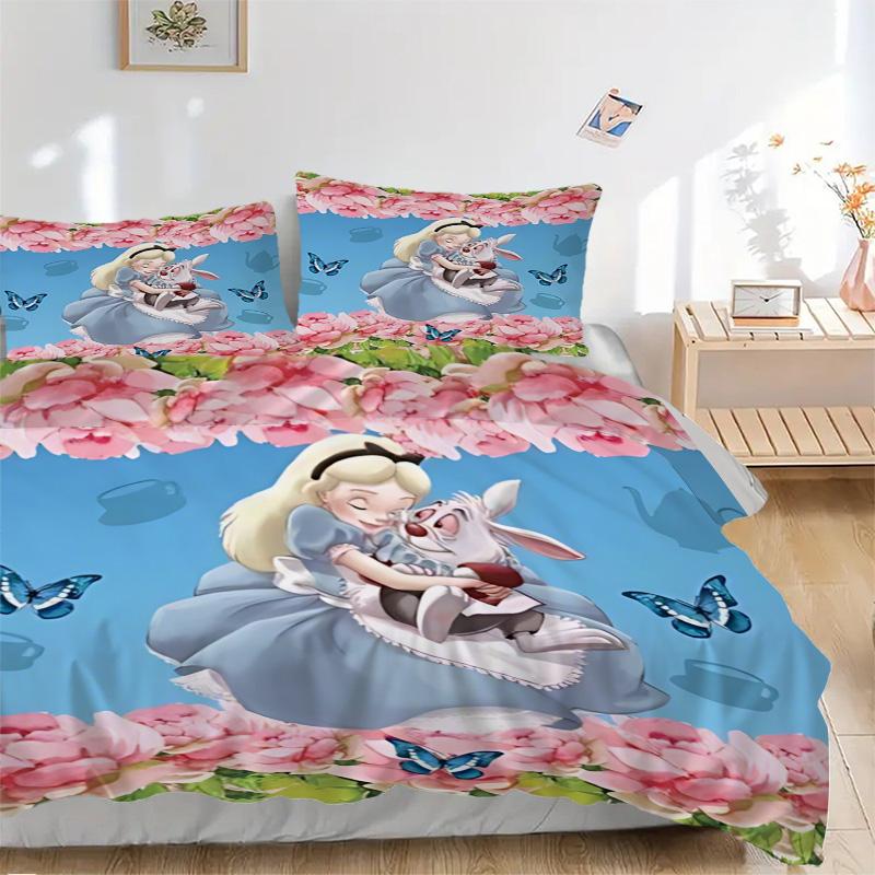 Alice White Rabbit Adventure Print 3Pcs Bedding Setduvet Cover With 2 Bedropillowcase Home Birthday Gift