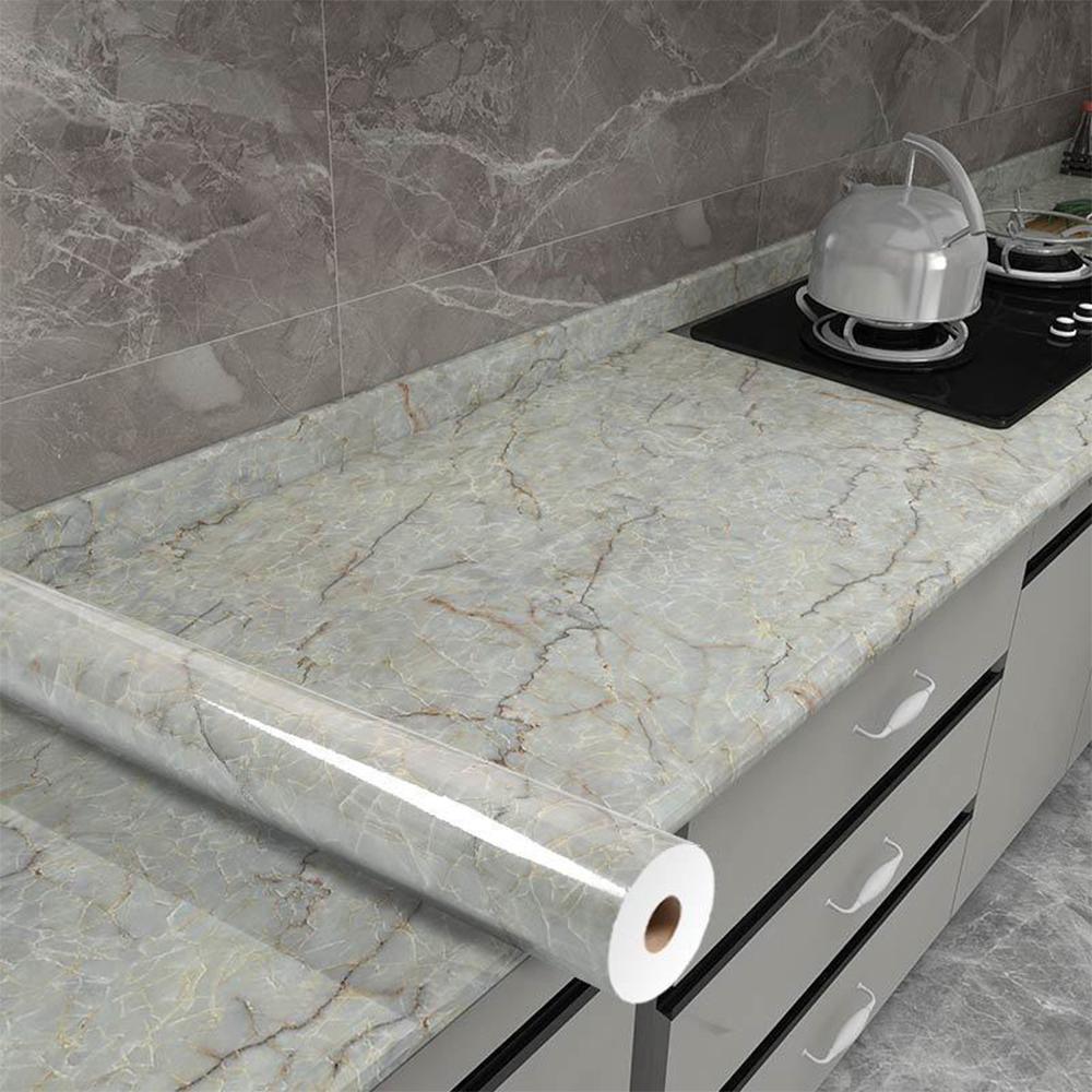 Pvc Marble Kitchen Oil-Proof Film Stove Waterproof Self-Adhesive Wallpaper Countertop Cabinet Renovation Tile Wall Stickers