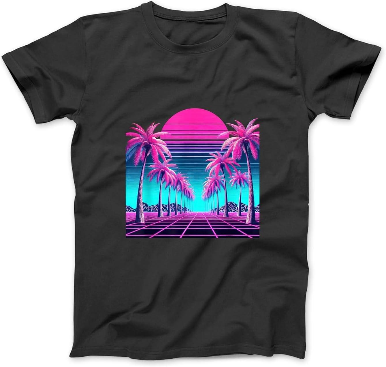 Retro 80s Vaporwave Aesthetic Palm Trees Sunset 90s Art T-Shirt BLK Men, Women Unisex Longsleeve Tanktop Hoodie XXXXXL