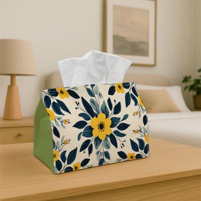 2D Flat, 1pc Modern Floral Design Tissue Box - Plant And Floral Pattern Print, Durable Fabric for Kitchen, Living Room, Bedroom, Car And Home Party De