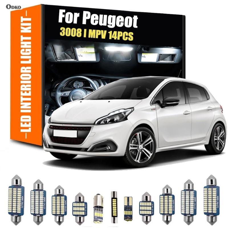 

For Peugeot 3008 I MPV 14Pcs LED Interior Reading Light Trunk Plate Bulb Kit Hatchback Saloon Signal Lamp Car Lights blue 14PCS