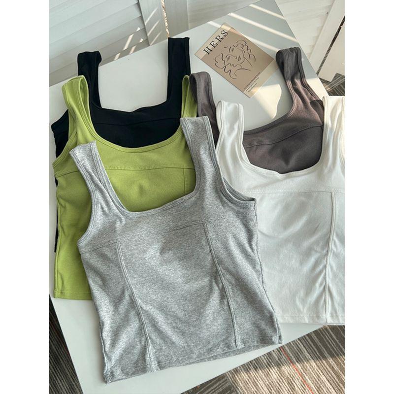 

Korean Style All-Matching Tank Top New Arrival with Chest Pad Integrated Inner Wear Outer Wear Sleeveless Base Solid Color Simple Top Women Random a vest [style Random]] All yards