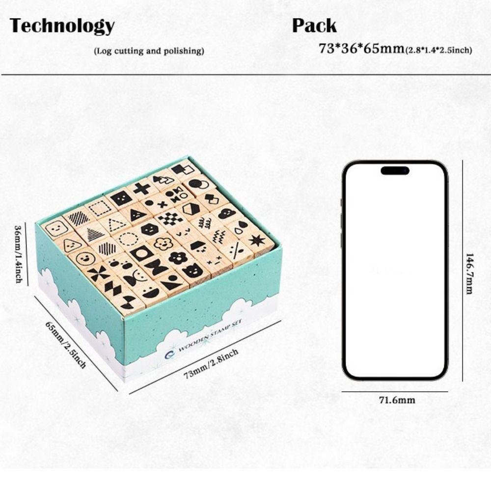 42Pcs/Set Lightweight Mini Stamp Numbers Seals Wooden Multipurpose Letters Seals Clear Carving Geometric Figures Seals