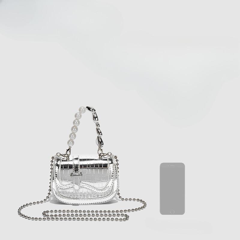 Summer Niche Pearl Chain Crossbody Fashion Mini Silver Handbag