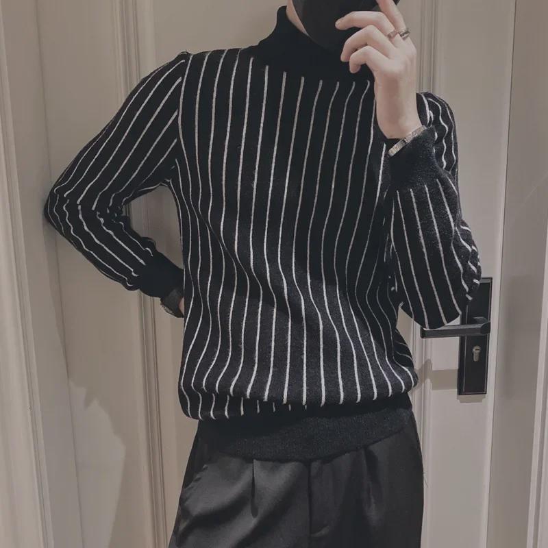 Men's Trendy Striped Slim Turtleneck Sweater for Autumn & Winter