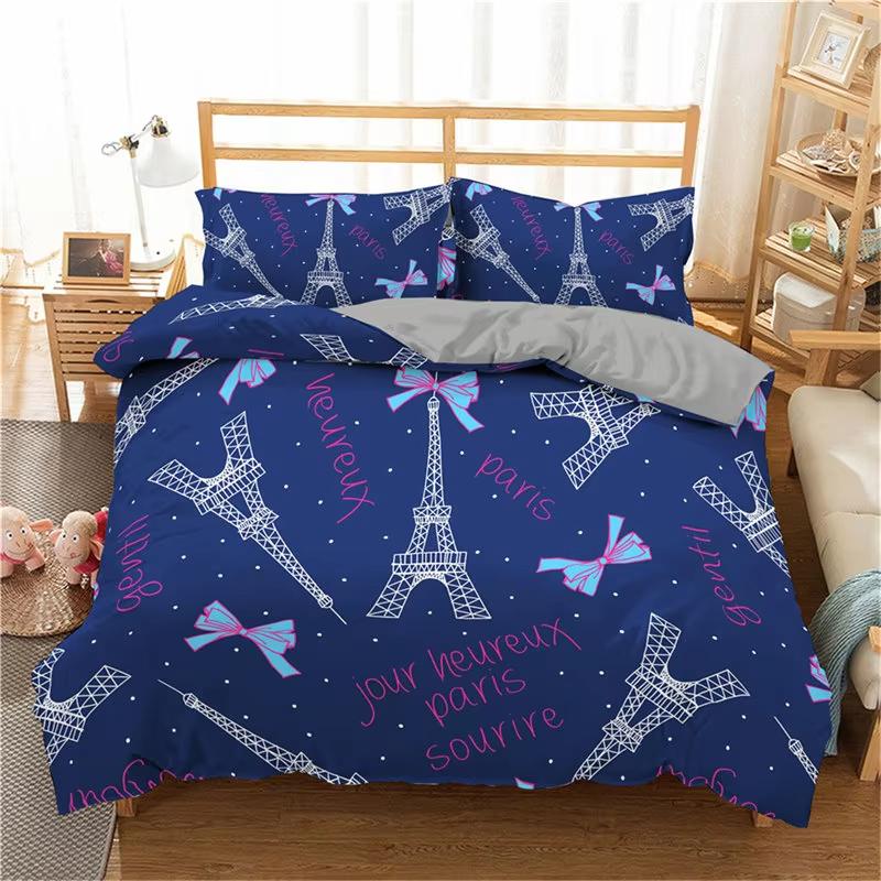Eiffel Tower Duvet Cover Chic Paris Bedding Set Microfiber Modern French Style Romantic Theme Comforter Cover With Pillowcase