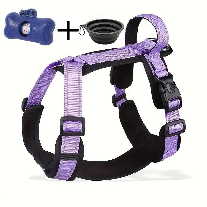 4 Point No Pull Dog Harness with Poop Bag Holder & Collapsible Bowl, Breathable Mesh Vest for Medium Large Dogs Outdoor Walking