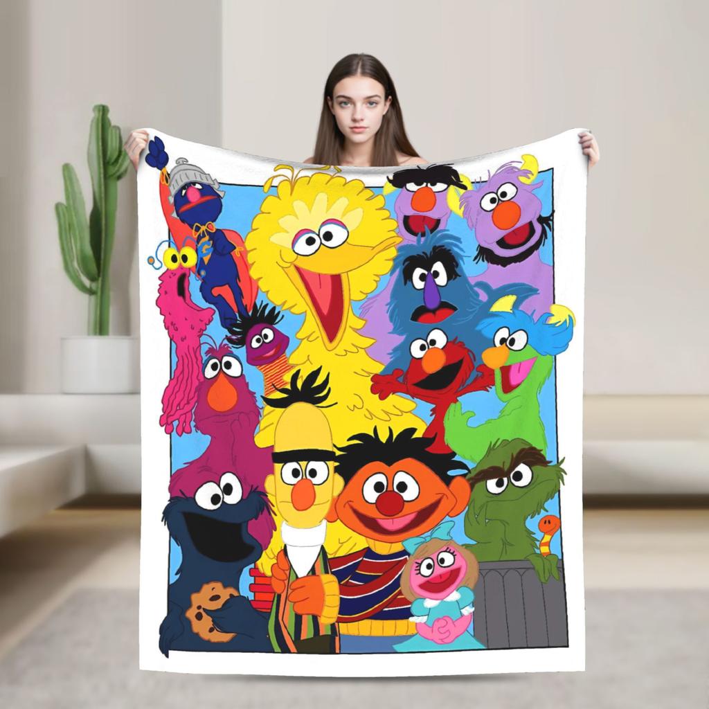 Sesames Streets Cartoon Blanket Warm Soft Fashion Plush Throw Blanket For Living Room Camping Flannel Bedspread Bed Cover