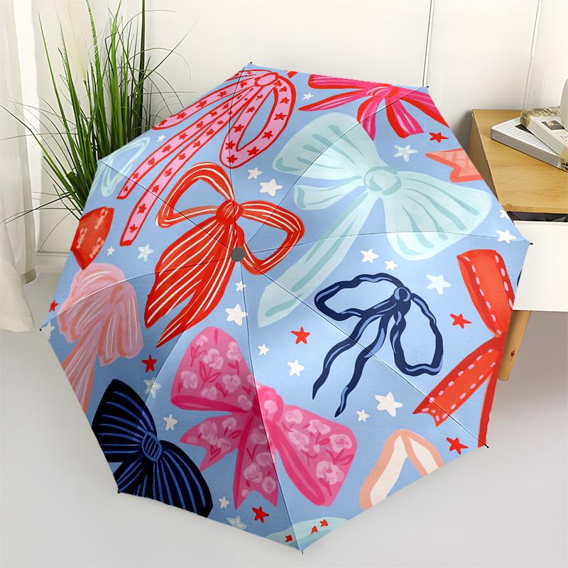 

1pc Colorful Bow Illustration Umbrella with Plastic Handle,Vibrant Cartoon Pattern,Multi-functional UmbrellaPT273