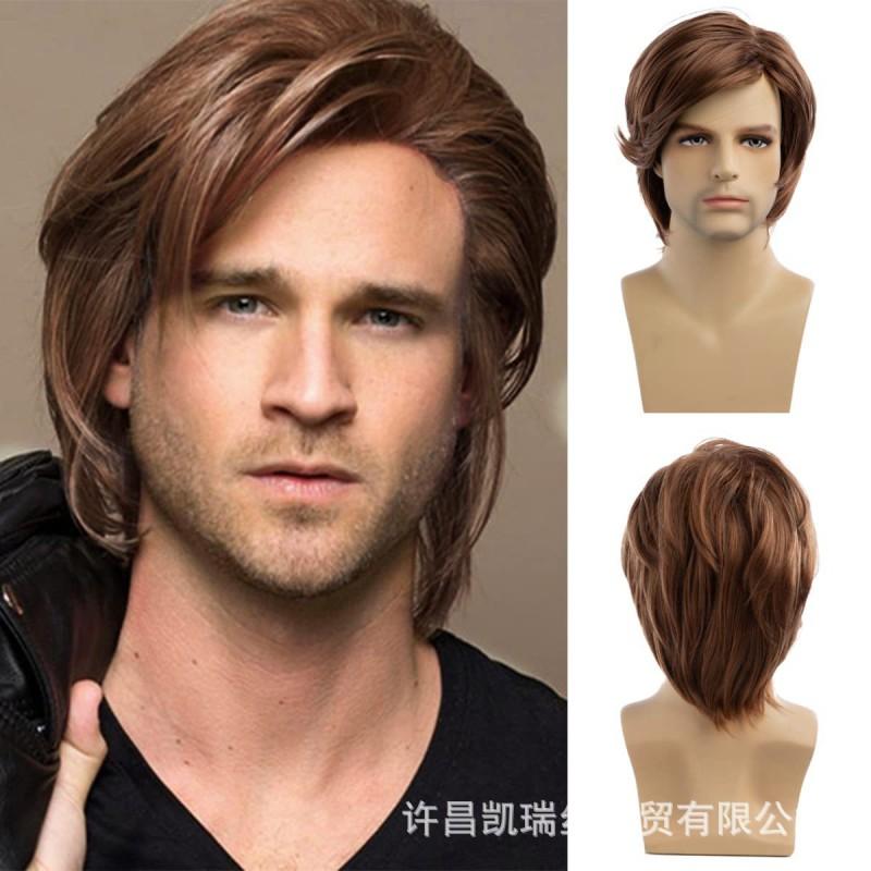 Mens Short Wig Side Part Fluffy Ash Blonde Synthetic High Temp Fiber Daily Wear