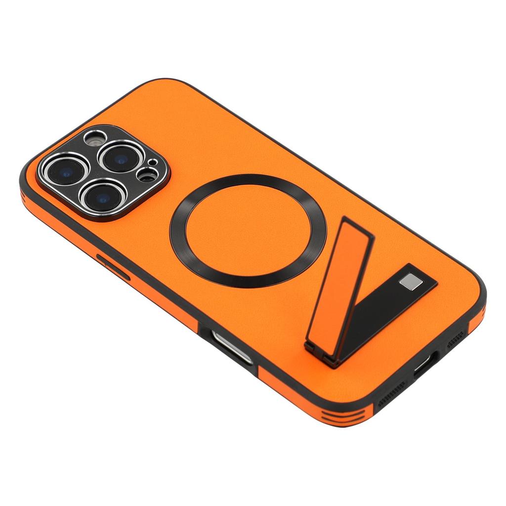 For iPhone 16 Pro Max Kickstand Case Compatible with MagSafe PC+TPU+PU Phone Back Cover