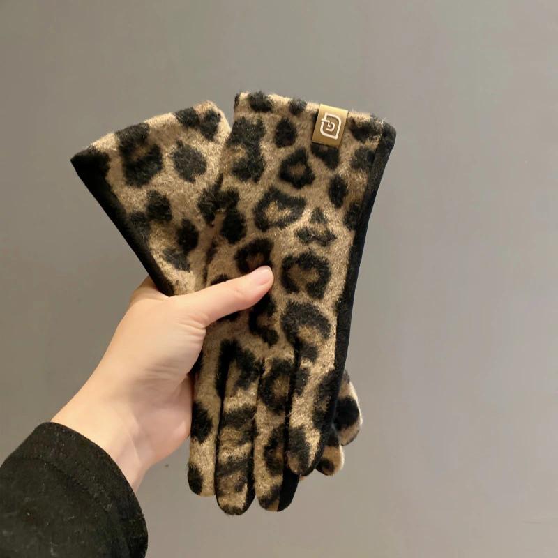 Guantes con Estampado de Leopardo Para Ciclismo Invernal, Guantes Cálidos y Resistentes al Frío para Mujer Para Conducir Coches Eléctricos, Guante Cortavientos y de Felpa