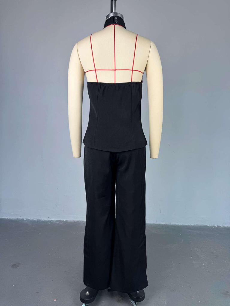 2025 Summer Women's Halter Top & High Waist Long Pants Set - European & American Style
