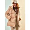 Langer Puffermantel mit Kapuze für Damen und Spitze