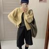 Lazy wind solid color double zipper lapel neck sweater jacket women's autumn new loose simple stand-up neck knitted cardigan thick