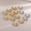 CARLIDANA Vintage and Unique Plain Ring Inlaid with Imitation Pearl Fashion Zircon Jewelry Titanium Steel Gold-plated Earrings