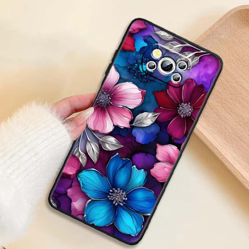 Butterfly Flower Pattern Phone Case For Xiaomi Mi Poco F3 F4 F5 F6 X3 X4 X5 X6 X7 M3 M4 M5 M6 M7 GT Pro 5G Black