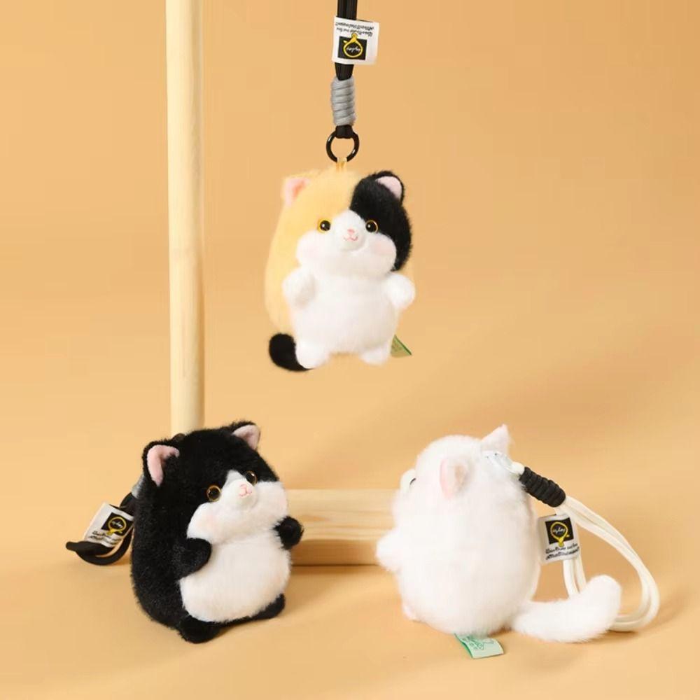 Round Shape Cat Plush Pendant Soft Material Plush Cat Keychain Fashion Accessory