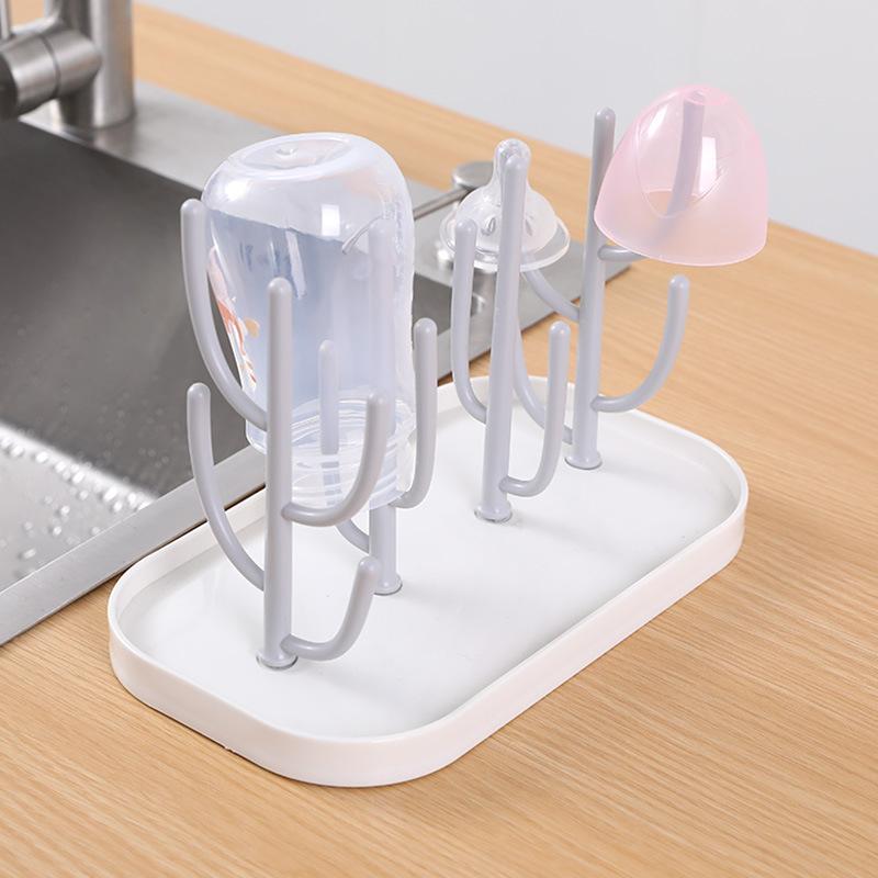 Multi Functional Feeding Bottle and Cup Drying Rack Fits All Bottle Sizes,with Pacifier and Bottle Brush Holder,Ideal for Kitchen,Nursery Drain Rack
