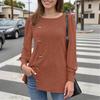 Women's Fashion Square Neck Solid Color Fleece Long Sleeve Decorative Button Hem Split Top