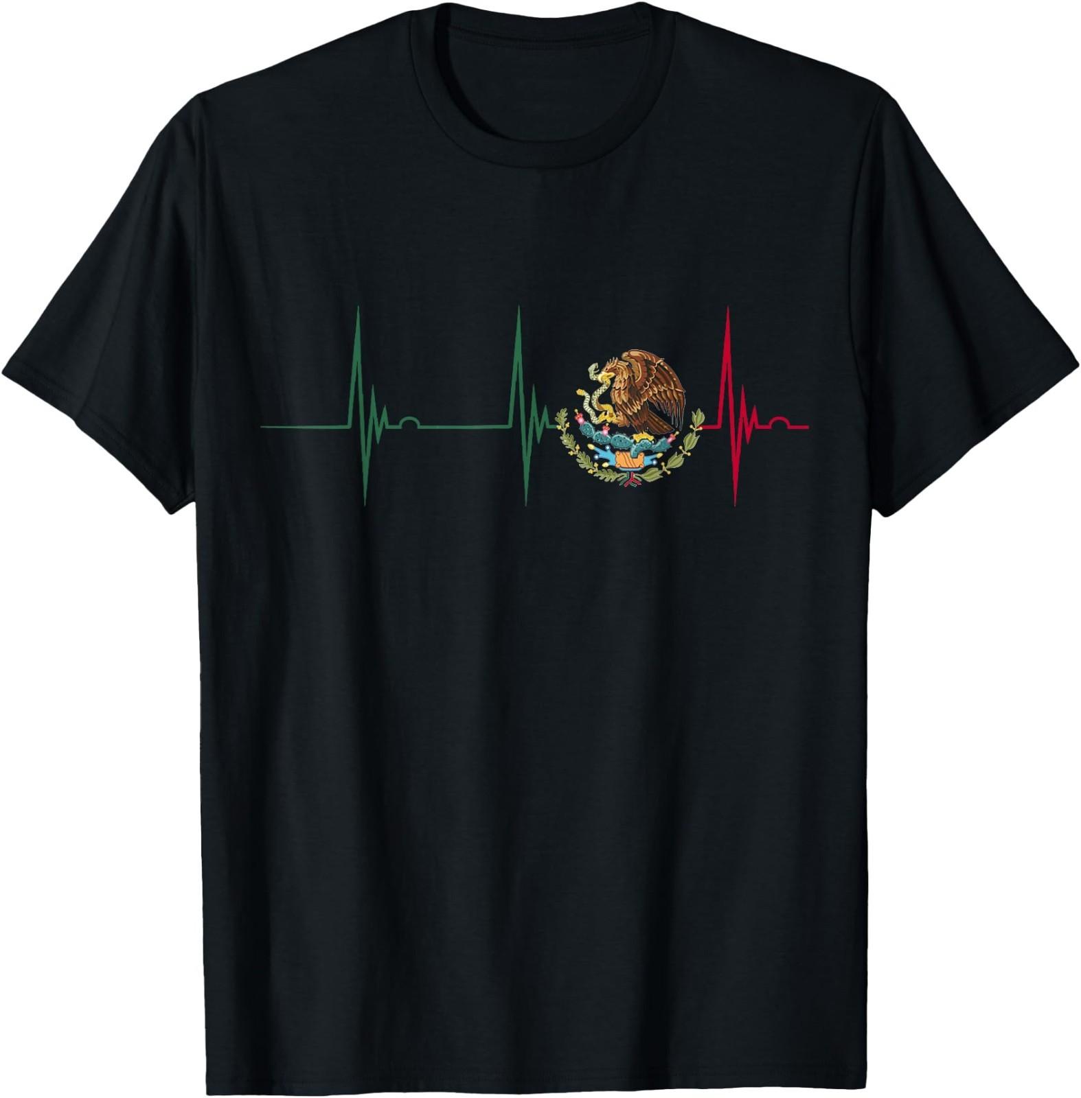 Mexico Heartbeat EKG Pulse Mexican Pride Emblem Mexico Flag T-Shirt S