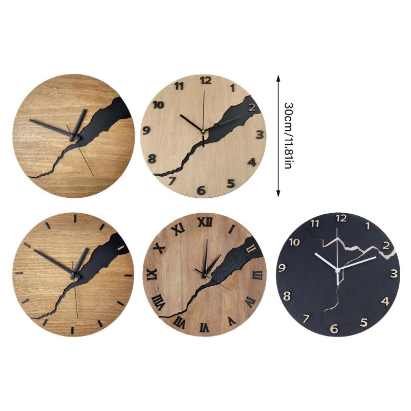 Elegant Simplistic Wood Wall Clock with Creative Crack Detail for Home Decors Battery Operated Round Hanging Clock