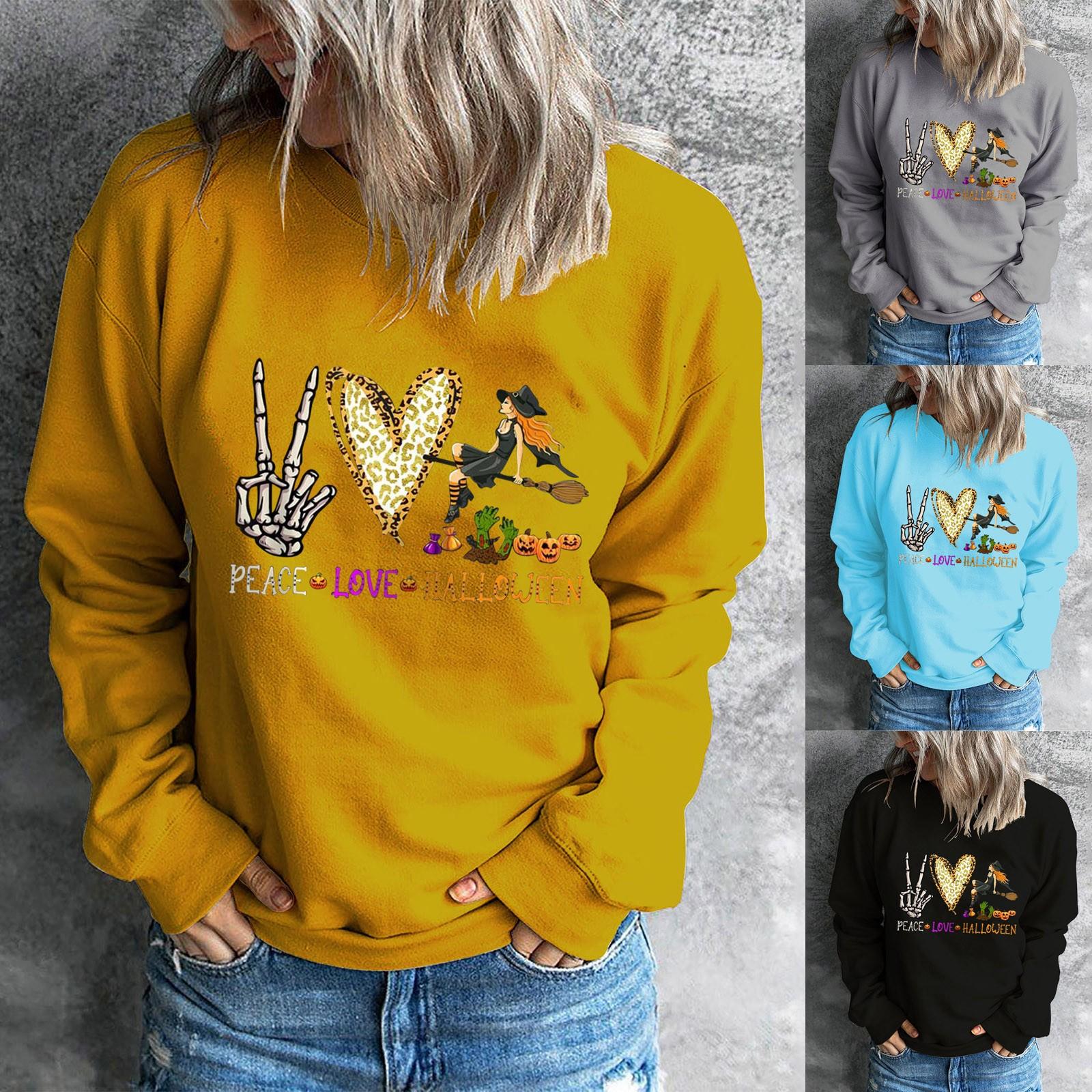 

Женский повседневный модный пуловер с круглым вырезом и длинным рукавом с принтом Хэллоуина 2022 года