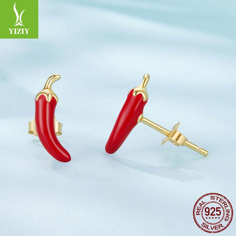 

Персонализированные серьги-пусеты в виде красного перца, мода Spice Girl, креативные серьги-пусеты из стерлингового серебра S925 925 silver