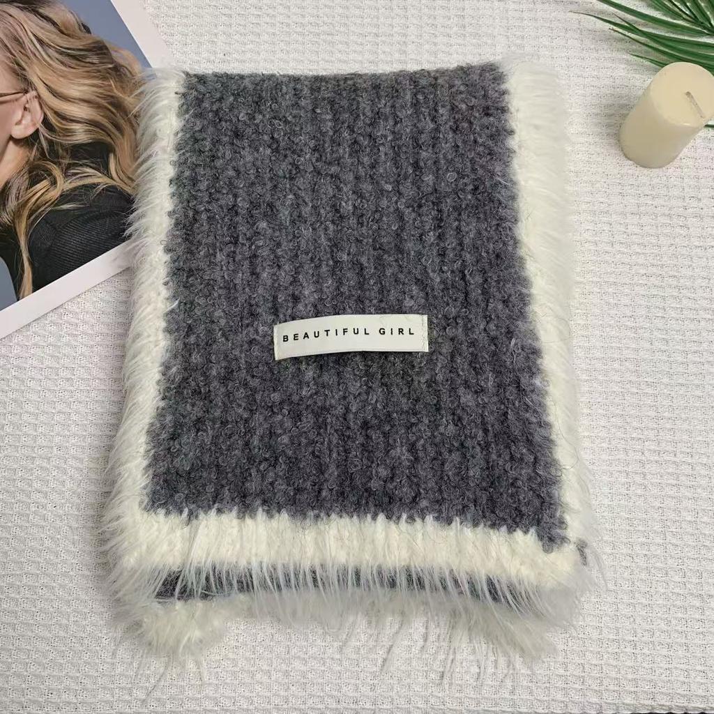 Retro Style Knitted Scarf Korean Style High End Thickened Warm Shawl Autumn and Winter Wool Soft and Waxy Versatile Scarf