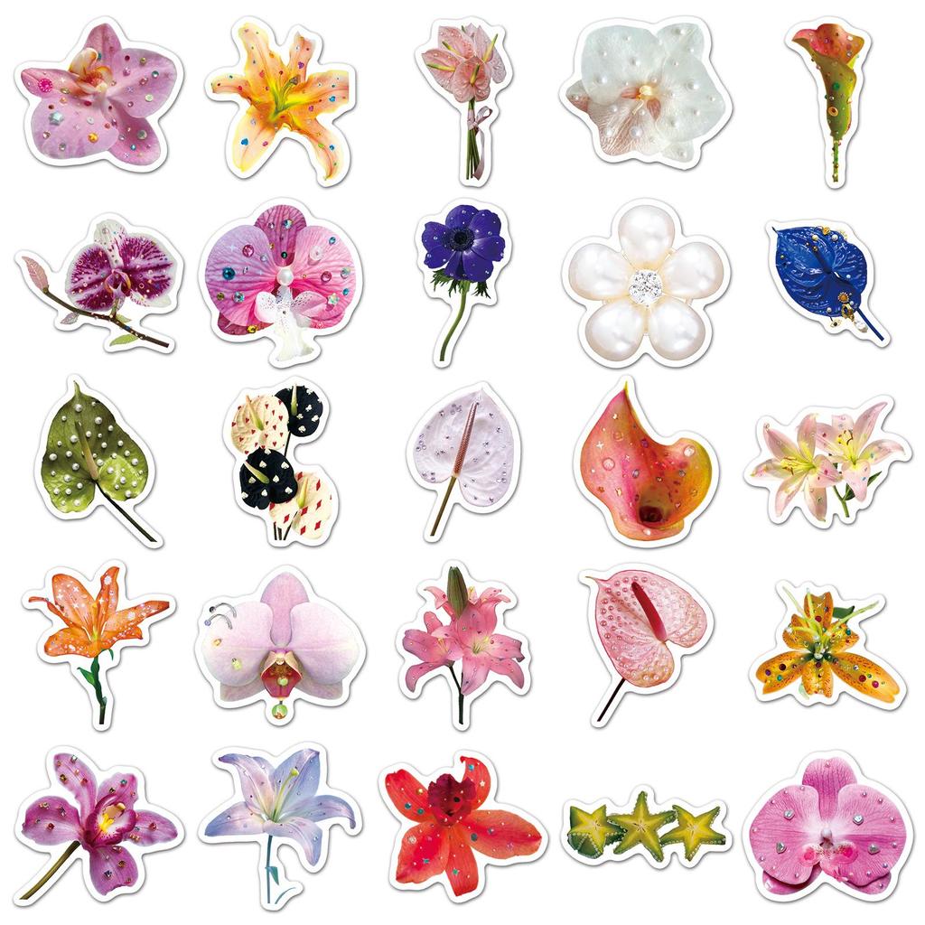 50-Piece Diamond Flower & Plant Graffiti Stickers: Waterproof Decorations for Journals, Water Bottles, Phones, and Computers.
