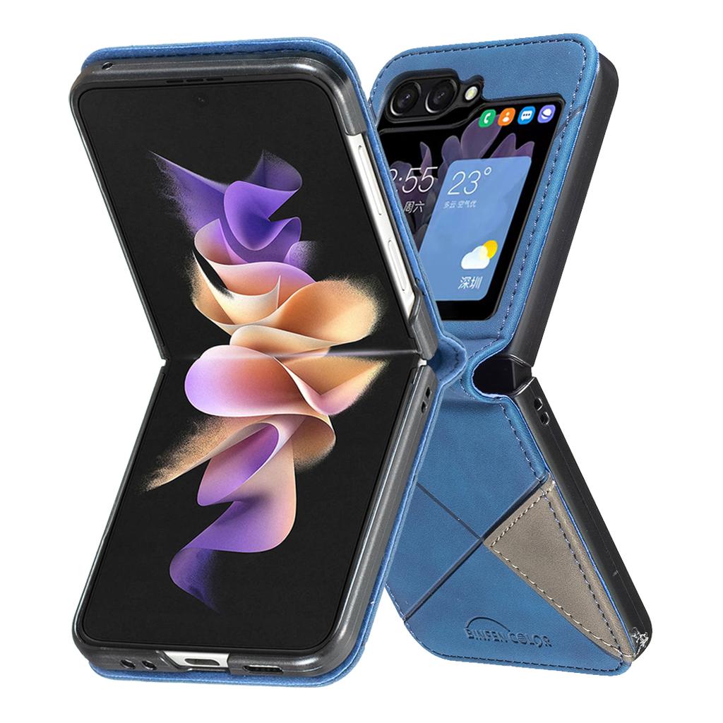 For Samsung Galaxy Z Flip7 5G Phone Case BINFEN COLOR Wallet Stand Geometry Imprinted Leather Cover