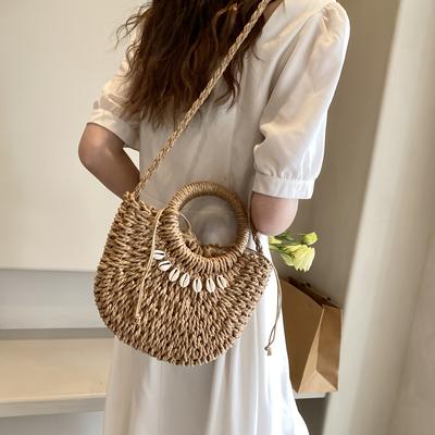 Straw Woven Crossbody Bag, Hollow Out Shoulder Bag, Women's Fashion Handbag & Purse For Travel Beach