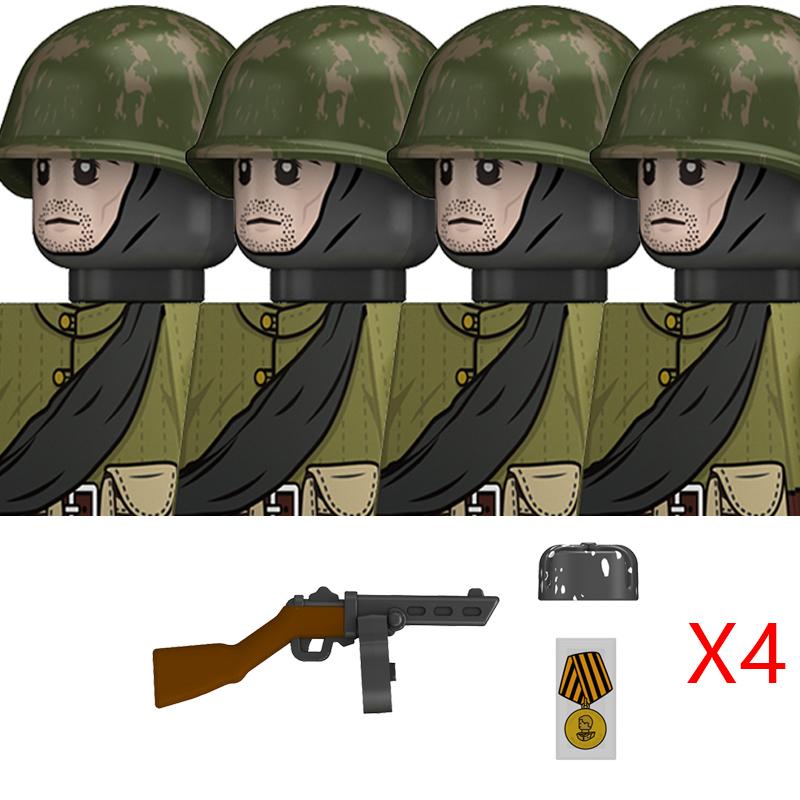 Military WW2 Russia Soldiers Figures Building Blocks Army Infantry Soviet Union Warrior Officer Military Weapons Bricks Toys Kid