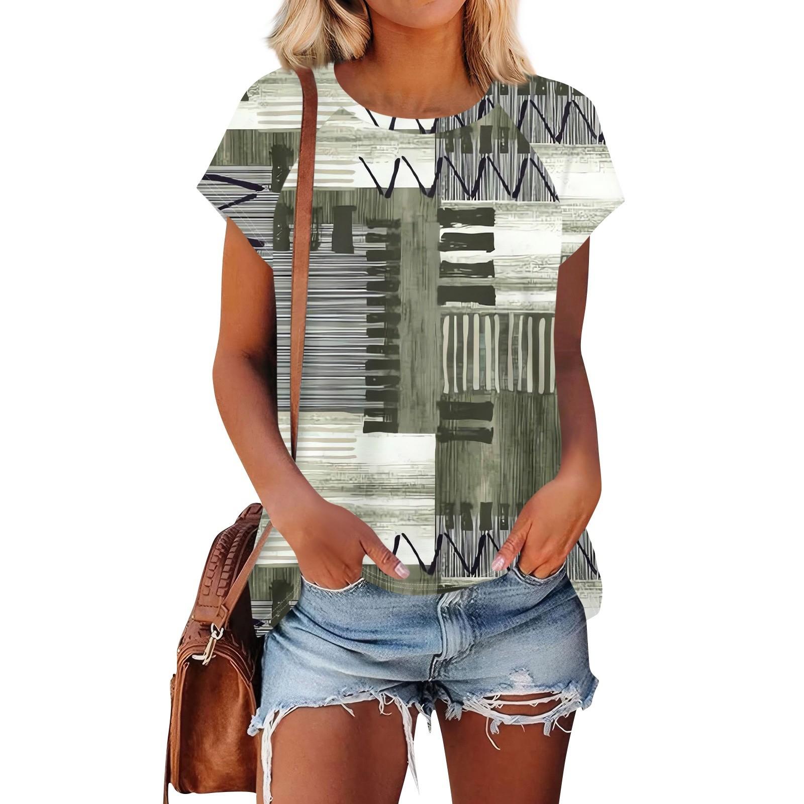 

Женские футболки с коротким рукавом, милые туники с круглым вырезом, топы, базовые футболки, блузки, свободный пуловер L армия зеленый