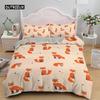 Cartoon Fox King Queen Duvet Cover Lovely Orange Animal Floral Bedding Set Kids Girls Flowers Plant 2/3pcs Polyester Quilt Cover Three Piece Set