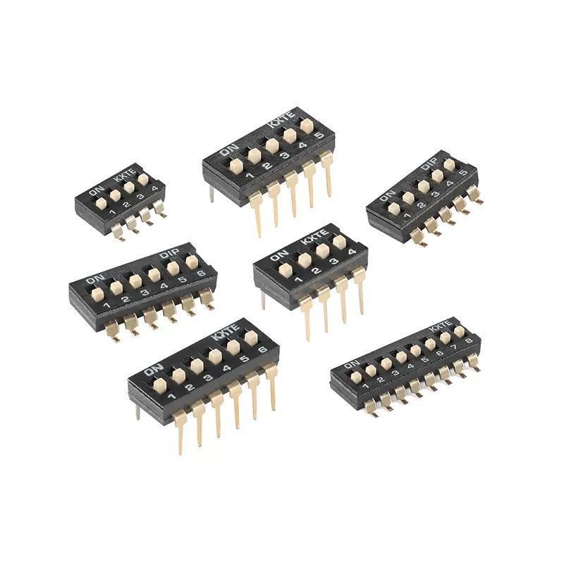 2.54mm Black Gold-Plated DIP Switch, 1P To 8P, Straight Insertion Toggle