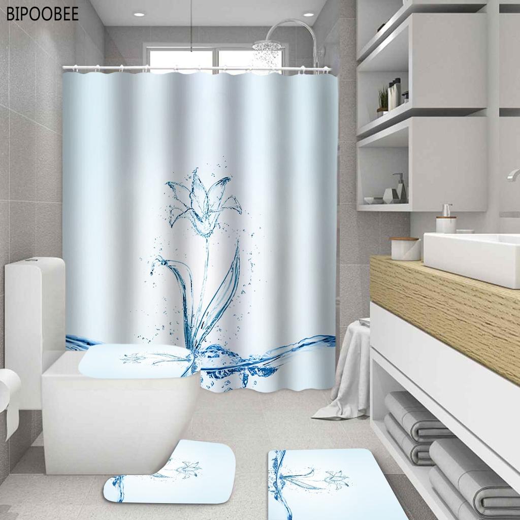 3d Beautiful Flowers Printed Bathroom Curtain Set Fabric Shower Curtains Pedestal Bath Rug Toilet Lid Cover Mats Non Sli At Affordable S Free Real Reviews With Photos Joom Bath Rug Toilet Lid Cover Mats, Fabric Shower Curtain Sets