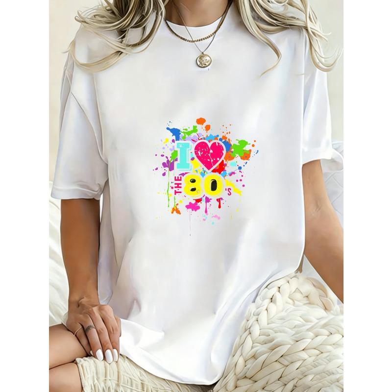 Oversized T Shirt Dress Black I Love The 80s Colorful Splatter Print Party Casual Wear