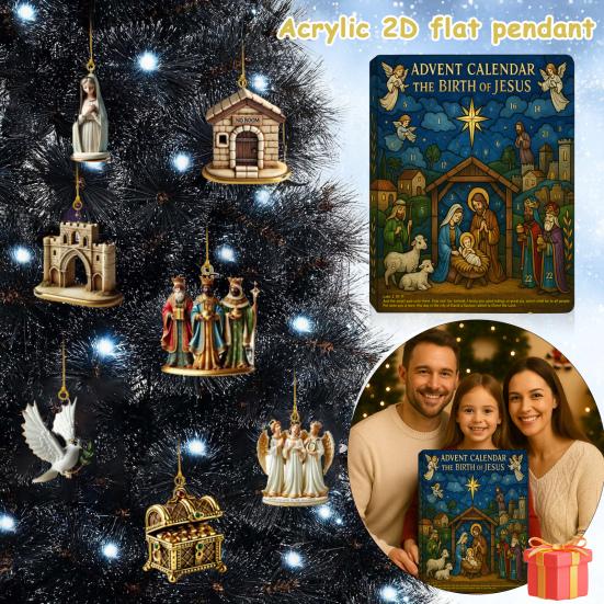 2025 Road To Bethlehem Advent Calendar 24 Acrylic Ornaments with Biblical Themes Christmas Tree Countdown Decor for Home Holiday