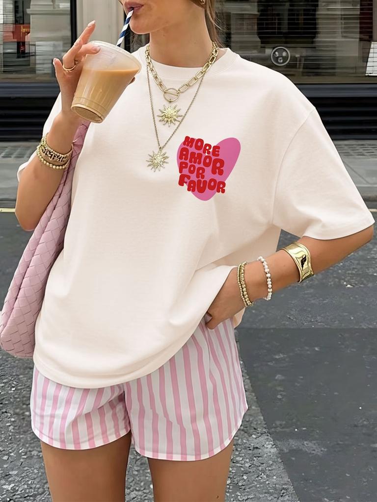 Loose Cotton More Amor Por Favor Women's Retro Spanish Love Graphic Casual Summer Top Aesthetic T Shirts Tops Women Clothing